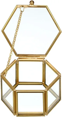 Hipiwe Joyero vintage de cristal organizador de joyas geométrico dorado caja de recuerdo caja decorativa para almacenamiento de baratijas anillos