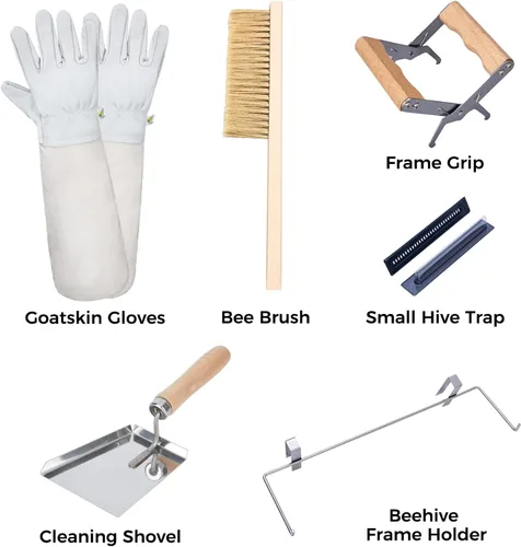 Miniatura 4 de POLLIBEE 22 herramientas de apicultura, kit de inicio de colmenas de abeja, suministros de apicultura, equipo con ahumador de abejas