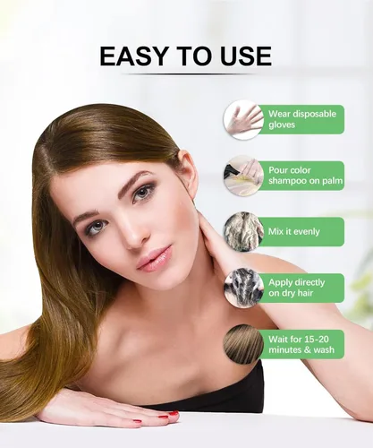 Miniatura 6 de Herbishh - Champú enriquecido con color para cabello gris - Fórmula de tinte para el cabello de larga duración y acondicionador (Marrón dorado)
