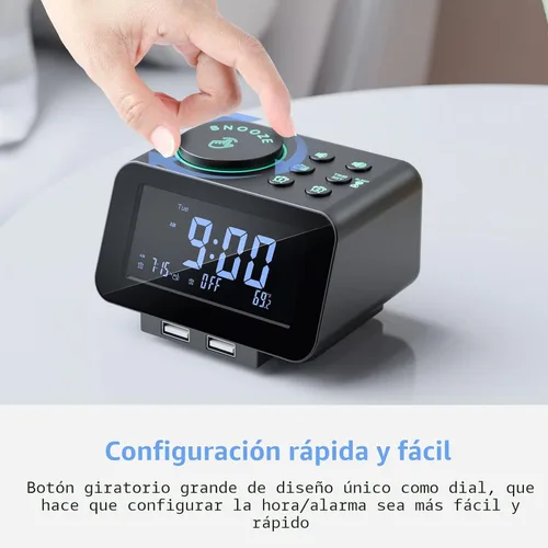 Miniatura 5 de uscce Reloj despertador digital con alarma dual - Atenuador 0-100% con modo de día laborable/fin de semana, 6 sonidos con volumen ajustable, radio
