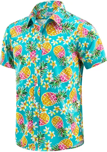 Miniatura 35 de EUOW - Camisas hawaianas para hombre de manga corta con botones, estampadas para la playa y el verano