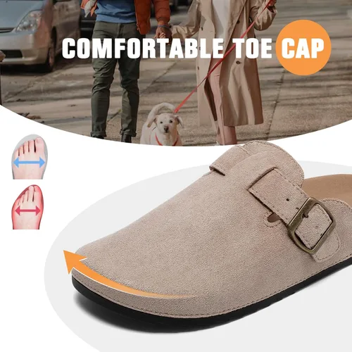 Miniatura 3 de Suede Clogs Men & Women Unisex Leather Mules Soft Cork Footbed Adjustable Buckle Slip Sandals Potato Shoes with Arch Support