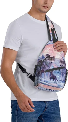 Miniatura 8 de PSVOD Bolsos cruzados de la familia de los lobos, Bolsos de hombro de los hombres, Mochilas de hombro en el pecho, Bolsos de cintura, Bolsos