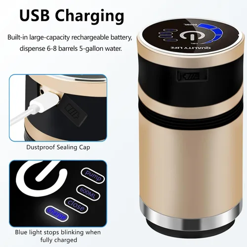Miniatura 5 de Bomba de agua para jarra de 5 galones, dispensador eléctrico de agua de 5 galones, bomba de botella de agua de carga USB, dispensador universal