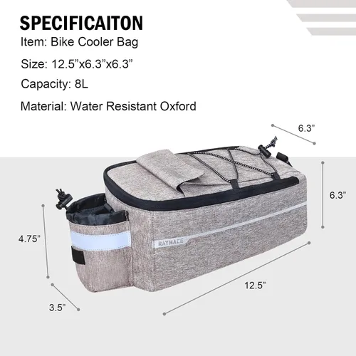 Miniatura 2 de RAYMACE Bolsa Enfriadora para Maletero de Bicicleta con Luz Trasera, Bolsa para Portaequipajes Trasero de Bicicleta con Almacenamiento Aislado 8L
