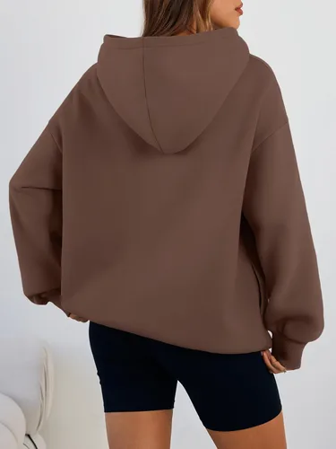 Miniatura 4 de Trendy Queen Sudaderas con capucha de gran tamaño para mujer, cómodas sudaderas de otoño a la moda 2025, trajes casuales de forro polar con bolsillos