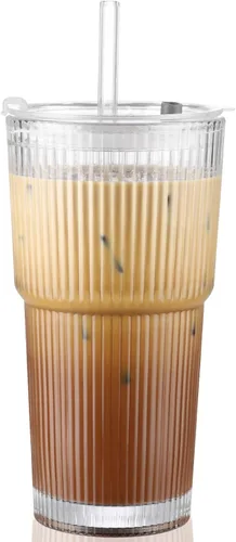 Taza de vidrio CWHHRN de 20 oz con tapa y pajita, vaso de vidrio con pajita y tapa, vajilla vintage de vidrio para whisky, cóctel, cerveza, tazas de