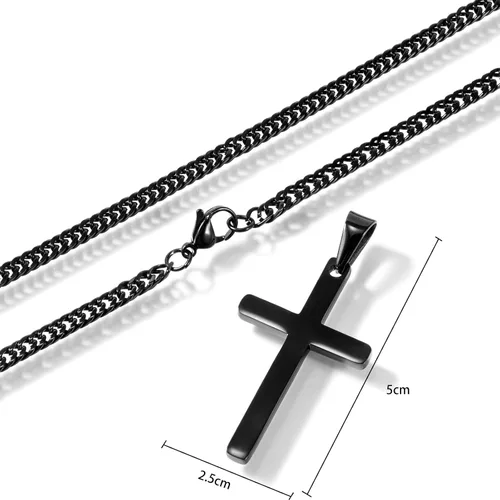 Miniatura 2 de Collar de cruz para hombre, collar con colgante de cruz lisa de acero inoxidable plateado y dorado para hombre, cadena cubana de 18 a 26 pulgadas