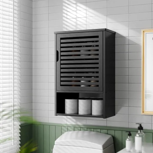 Miniatura 2 de HITNET Armario de almacenamiento de baño montado en la pared, botiquín colgante con estante ajustable, organizador de ahorro de espacio sobre