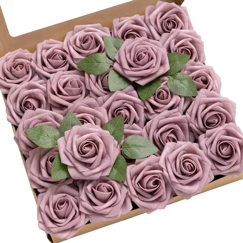 Miniatura 10 de Ling’s Moment - Flores Artificiales, 50 piezas, Rosas Verde Pavo Real con Tallos, 3" de Tacto Real, Espuma DIY para Ramilletes de Boda/Centros