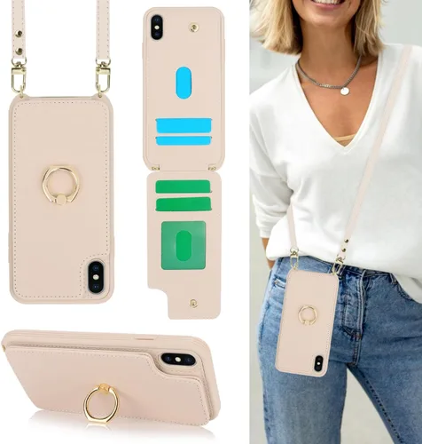 Miniatura 15 de Lipvina para iPhone 11 Pro Funda para teléfono con tarjetero y correa para mujeres, cordón cruzado, soporte de anillo con patas, cierre de presión