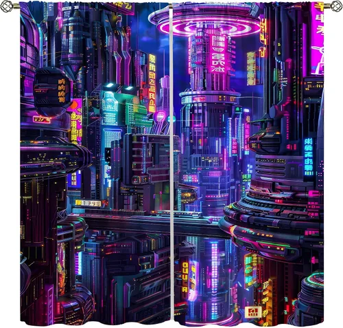 Miniatura 12 de Cortinas de juego Cool Space Galaxy Game Controller Tech Circuit Board Cosmic Rod Pocket Tratamientos de ventana para niños, dormitorio, habitación