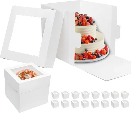 Miniatura 7 de Mcfleet 16 cajas para pasteles de 12 pulgadas 12x12x8 pulgadas cajas de panadería para pasteles de niveles con ventana blancas grandes altas