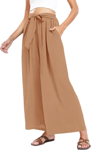Summe - Pantalones de vestir de pierna ancha para mujer, de cintura alta, estilo palazzo, casuales, de trabajo, pantalones de playa con bolsillo