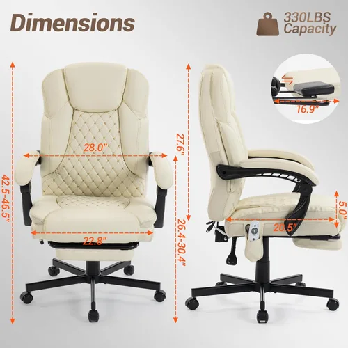 Miniatura 3 de Silla de oficina de masaje con reposapiés, 6 puntos de vibración y Heaing, silla ejecutiva ergonómica de escritorio para oficina en casa