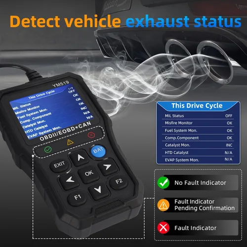 Miniatura 4 de YM519 OBD2 - Lector de código de escáner, herramienta de diagnóstico del motor con reinicio de luz del motor, datos en tiempo real, preparación