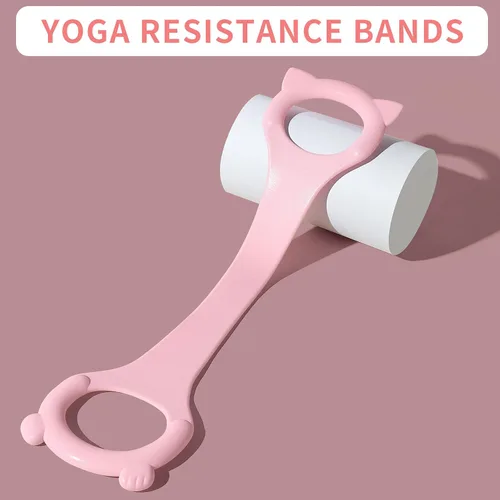 Miniatura 2 de Figura 8 Banda de resistencia de fitness con asas, cuerda elástica de entrenamiento de brazo y espalda para entrenamiento de barra pura, pecho, Rosa