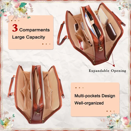 Miniatura 7 de Banuce Maletín de cuero italiano de grano completo genuino vintage para mujeres 14 pulgadas portátil bolsa de trabajo elegante de negocios marrón