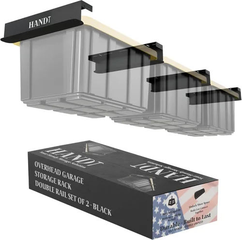 Miniatura 12 de Estante de almacenamiento de garaje con base en Estados Unidos, rieles de techo de metal resistente conectables, sistema de estantería de Negro
