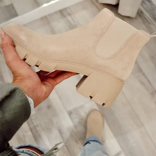 Miniatura 6 de Botas de estilo botas de combate de cuero y con plataforma y tacón grueso, tipo Chelsea, para mujer, hasta el tobillo