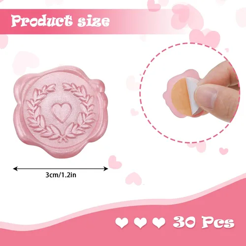 Miniatura 2 de Calcomanías de sello de cera, calcomanías en relieve de corazón para boda, matrimonio, compromiso, sobre, tarjeta de invitación, baby shower