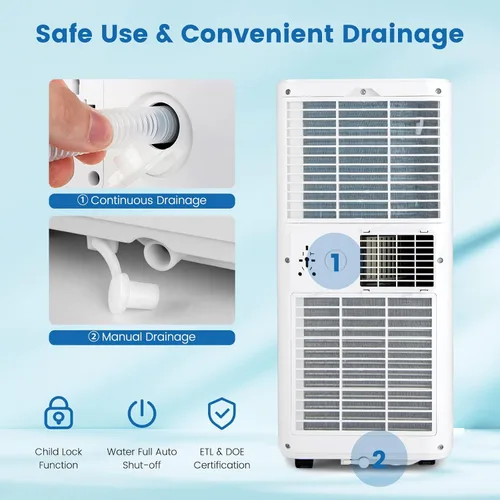 Miniatura 8 de KOTEK Aire acondicionado portátil para habitación de hasta 250 pies cuadrados, unidad de CA 3 en 1 de 8000 BTU para dormitorio con Blanco-8000BTU