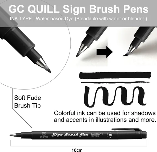 Miniatura 2 de Fudenosuke GC-SB16 - Bolígrafo de pincel para caligrafía, 16 colores, para letras a mano, caligrafía, dibujo, escritura, diario