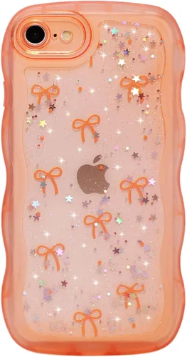 Miniatura 122 de Qokey Funda para iPhone 12 Pro Max de 6.7 pulgadas, diseño de onda rizada, borde transparente, brillante con purpurina, estrella brillante, bonita