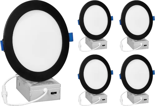 Miniatura 10 de Maxxima Foco LED empotrable ultrafino de 6 pulgadas con caja de conexiones, borde negro, 5 CCT seleccionables a