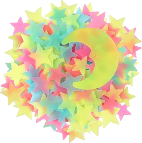 Calcomanías y murales de estrellas y luna coloridas fluorescentes que brillan en la oscuridad, plástico noctilucente, para decorar paredes y techos