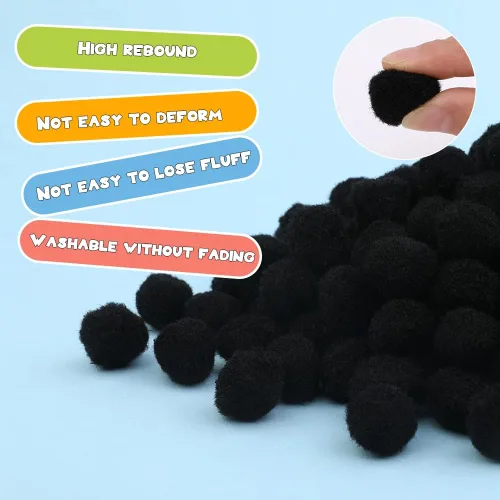 Miniatura 3 de MORFEN 150 pompones, pompones negros de 1 pulgada, bolas de pompón mullido, pequeños pompones para manualidades, proyectos de manualidades