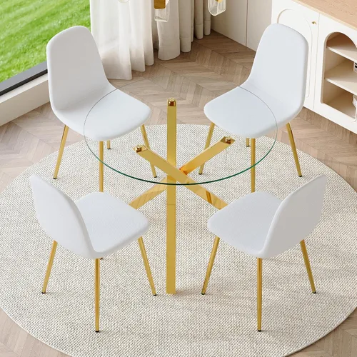 Miniatura 14 de Juego de mesa de comedor redonda de vidrio para 4, mesa de cocina redonda de 39 pulgadas y sillas para 4 personas con tapa de vidrio templado y base