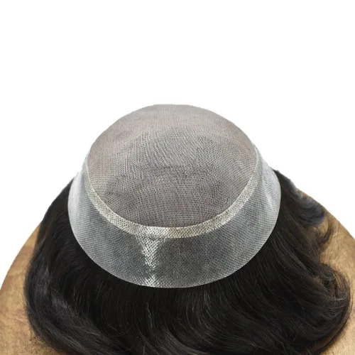 Miniatura 5 de Toupee para hombres Pieza de cabello humano real para hombres Sistema de reemplazo de cabello fino Mono Mens Toupee Piezas de pelo Poly Men