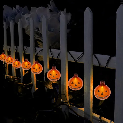 Miniatura 4 de Luces LED de calabaza de Halloween para exteriores, 8.5 pies, luces decorativas de Halloween con 10 luces LED transparentes de calabaza naranja