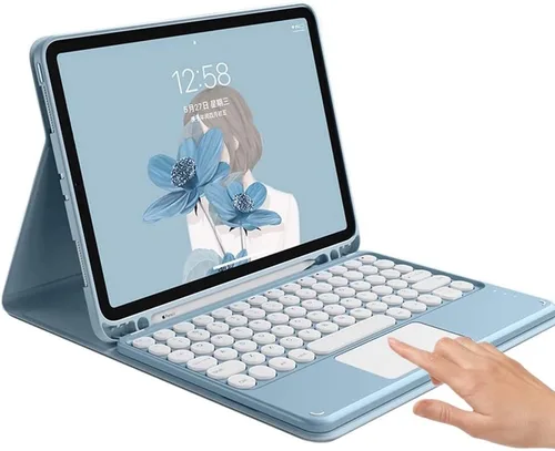 Miniatura 10 de Funda de teclado para Galaxy Tab A8 de 10.5 pulgadas, modelo 2022 SM-X200/X205/X207, teclado táctil, teclado Bluetooth, linda llave redonda, teclado
