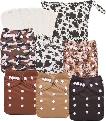 Miniatura 13 de babygoal Pañales de tela grandes, paquete de 13 para niños de 3 a 5 años, fundas de pañales de tela, paquete de 6 con 6 insertos y bolsa