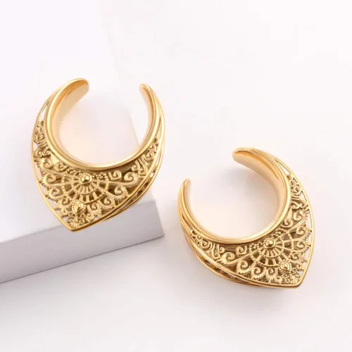 Miniatura 6 de Casvort 2 piezas hipoalergénicas 316 de acero inoxidable floral para sillín de sillín de túneles de calibre de sillín inverso, piercing corporal