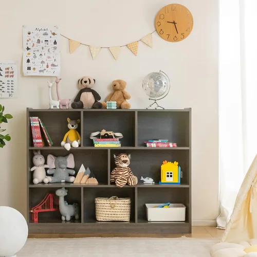 Miniatura 2 de Costzon Estantería de 3 estantes para niños, organizador de almacenamiento de juguetes de madera para libros y juguetes, estantería Montessori de 8