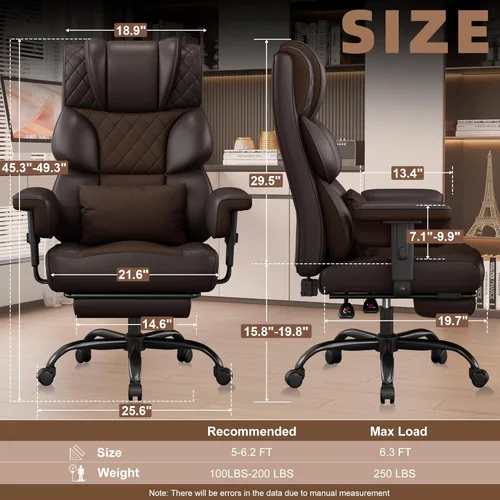 Miniatura 2 de Silla de oficina Vonesse grande y alta, silla de computadora con reposabrazos ajustables suaves, silla de juegos ergonómica con respaldo alto