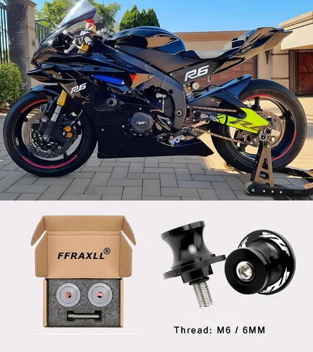 Miniatura 6 de 2pcs 6MM M6 X1.5 Motocicleta Swing Arm Sliders Stand Carretes para YZF R1 R3 R6 R7 R125 R25 R1000 (negro)