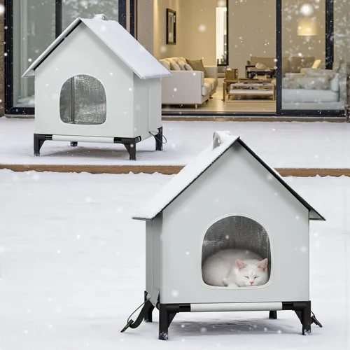 Miniatura 7 de Casa para gatos para exteriores e interiores, aislada y resistente a la intemperie, refugio plegable para gatos, fácil de armar, refugio
