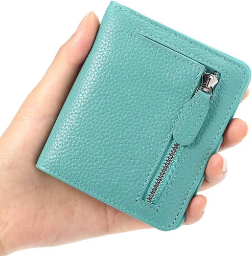 Miniatura 4 de Funtor Cartera de cuero para mujer, pequeña y compacta, con bolsillo doble, bloqueo RFID, para mujer