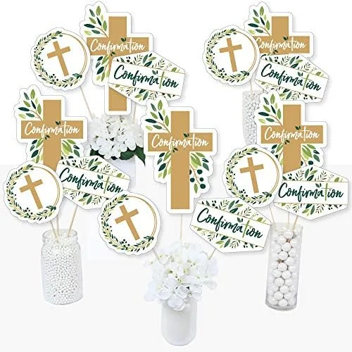 Big Dot of Happiness Confirmation Elegant Cross - Palitos de centro de mesa para fiestas religiosas, decoración festiva y significativa, 15 unidades