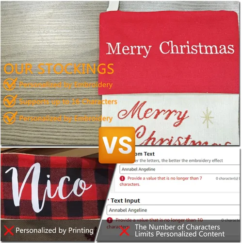 Miniatura 5 de Juego de 3, medias de Navidad personalizadas de 18 pulgadas con tecnología de bordado, diseños de Papá Noel, muñeco de nieve y renos para decoración