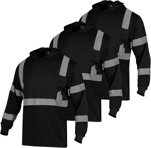 VENDACE 3 piezas de seguridad reflectante de alta visibilidad manga larga ANSI clase 3 Hi Vis construcción trabajo camisetas para hombres con capucha