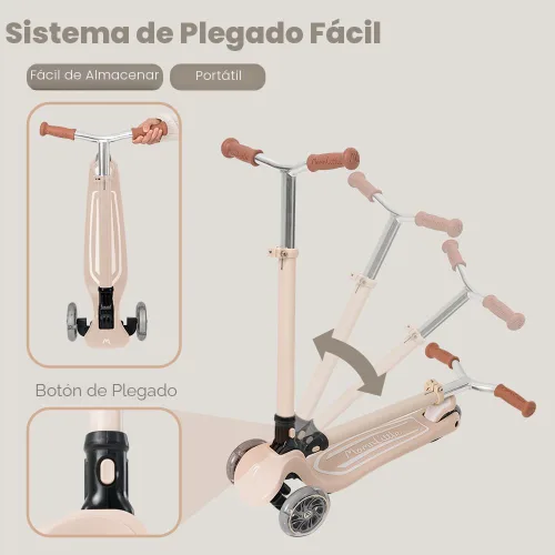 Miniatura 4 de MomnLittle - Patinete para niños de 3 a 10 años (beige/rosa/azul marino/blanco) de 3 ruedas con luces LED, certificado por la CPSC plegable y 4
