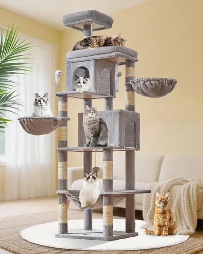 Taoqimiao - Árbol para gatos, torre de gatos de 77 pulgadas para gatos grandes, condominios de varios niveles para gatos de interior con 2