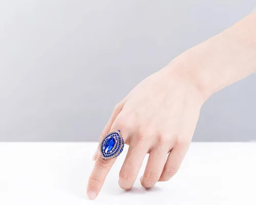Miniatura 4 de Anillo de mujer - 1.260 in de gran tamaño chapado en oro antiguo estilo turco azul piedra preciosa anillo vintage joyería de las mujeres J0769BLUE