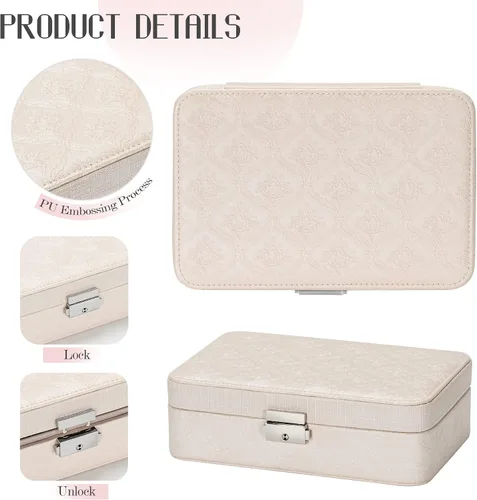 Miniatura 5 de Joyero de viaje en cuero acolchado, caja de joyería rectangular multifunción regalos de cumpleaños para mujer (morado)