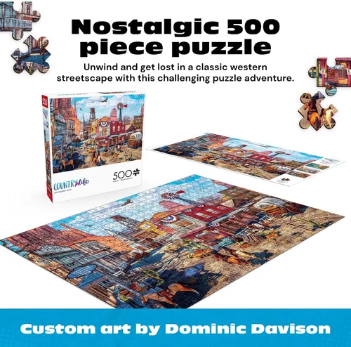 Miniatura 2 de Buffalo Games Old Western Town - Dominic Davison - Rompecabezas de 500 piezas para adultos - Desafiante arte occidental vintage con diagrama